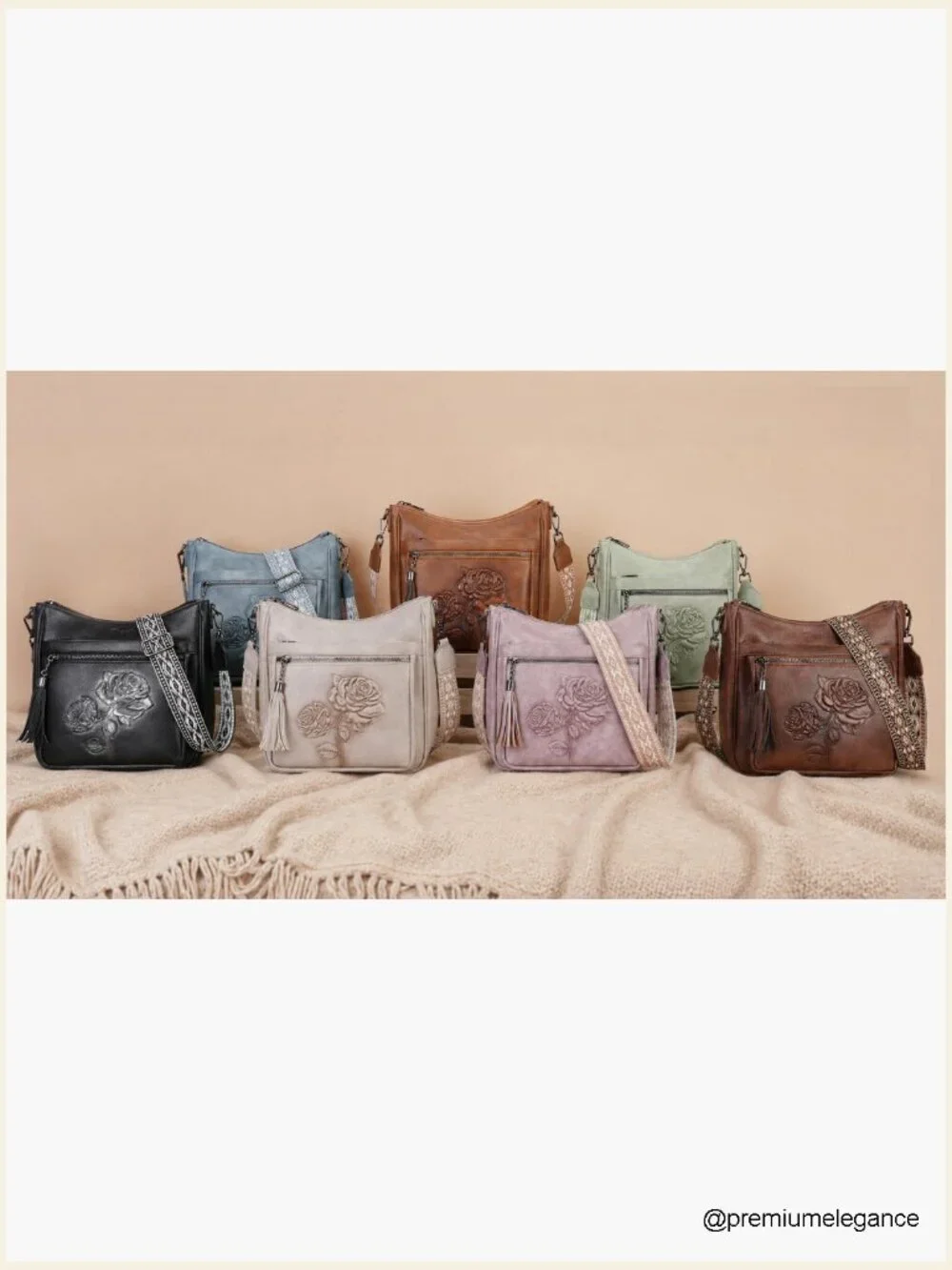 Vegan Leather Hobo Crossbody Bag Embossed Floral Lightweight Travel Purse